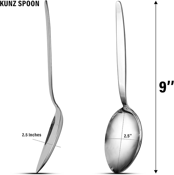 Chef Kunz Spoon | 9 inch 2.5 Tbsp18/10 Stainless Steel Serving Spoon | Basting Quenelle Cooking Plating Dinner Chef Spoons