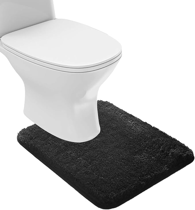 Suchtale Non Slip Bath Mat, Water Absorbent Soft Microfiber Shaggy Bath Mat, Machine Washable Thick Plush U Shape Toilet Rug (20 x 24, Black)