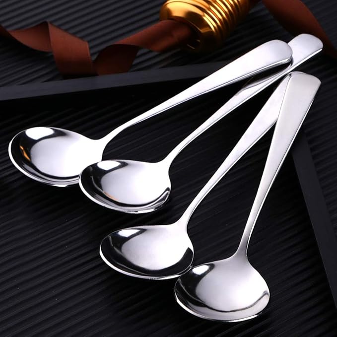Buyer Star 8 Pieces Stainless Steel Round Soup Spoon, 6.3 Inch Mirror Polished Spoon Cutlery, Dishwasher Safe (Silver)