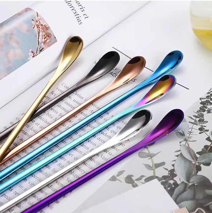 6Pcs Coffee Tea Espresso Long Handle Mixing Stirrers Spoon, Stainless Steel Mini Stirring Honey Spoons Tiny Mixing Iced Tea Spoons for Kitchen Soup Coffee Cocktail Mixing Stirring Tea Beverage10.4"