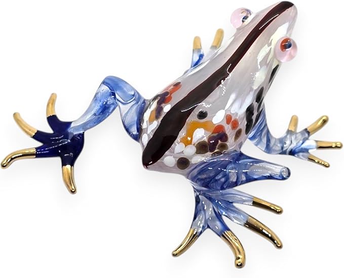 WitnyStore 4⅜" White Blue Black Striped Frog Artistic Blown Glass Figurine Premium Hand-Blown Statue Tabletop Decoration Unique Collectible for Adult Collectors Handcrafted Elegant Home Room Decor
