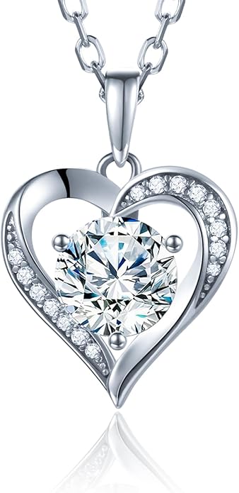 Moissanite Necklace for Women 1.0ct D Color, Sterling Silver Heart Necklace, Anniversary Gifts for Women, Making It A Perfect Gift for Your Wife, Girlfriend Mom