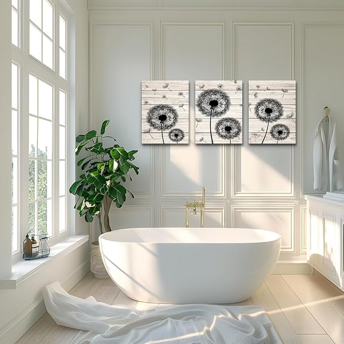 Wall Decor For Living Room Canvas Wall Art For Bedroom Fashion Wall Decorations For Kitchen Abstract Paintings Office Decor Black Dandelion Flowers Hang Pictures Artwork Home Decoration 3 Pieces