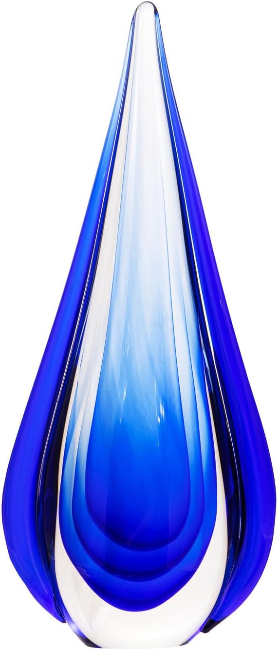 Luxury Lane Hand Blown Water Drop Sommerso Art Glass Sculpture for Home Decor 13 inch Tall Centerpiece Table Decoration