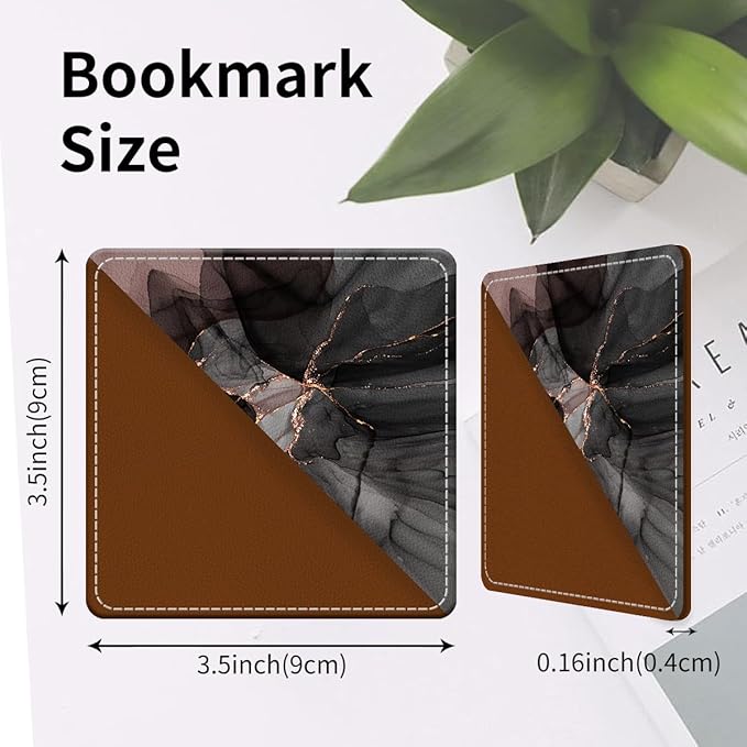 Cute Leather Bookmarks, Fun Triangle Making Corner Bookmark, Book Accessories for Reading Book Lovers, Unbreakable Page Markers for Women Men Pink Black Marble