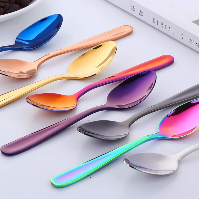 8 Pieces 18/10 Dessert Spoons Teaspoons Small Coffee Spoons Espresso Spoons, 5.5 Inch (multicolor)