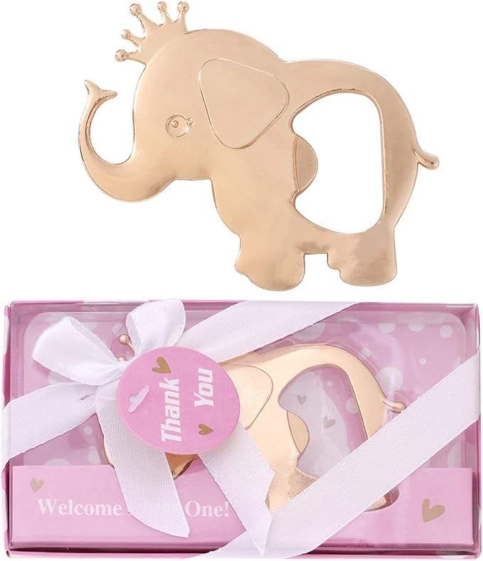 16PCS Baby Shower Party Favor for Guests Crown Elephant Bottle Opener Baby Shower Return Gifts Baby Baptism Birthday Party Decor Gender Reveal Party Supplies (Pink Crown Elephant, 16)