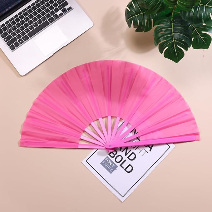 Plastic 13inch Large Rave Fan Popping Fan Clacking Fans for Line Dancing,Hand Fans for Women Foldable,Outdoor,Wedding,Party (Pink)