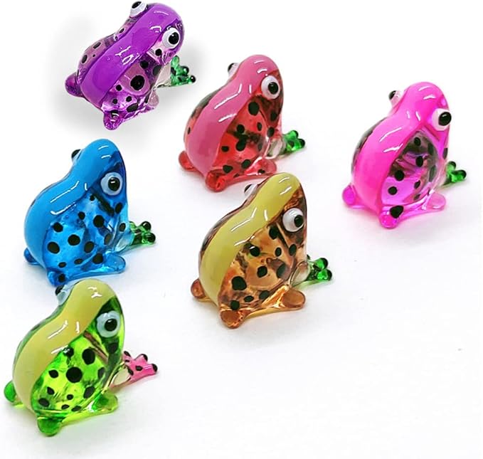 WitnyStore Tiny ¾ Inch Blue Black Dotted Short Face Frog Figurine - Miniature Hand Blown Glass Poison Dart Frogs Amphibian Animals Colorful Small Crystal Decorative Collectible Figures Décor Gifts