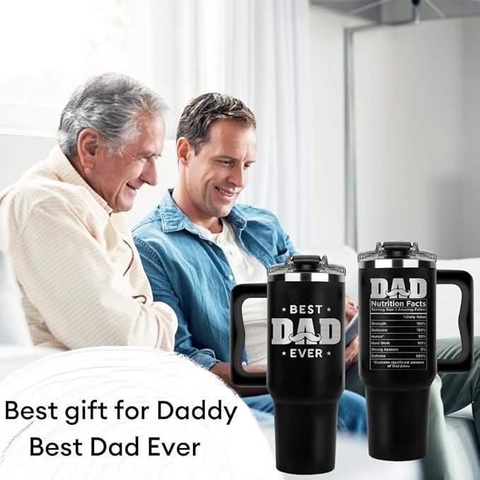 Christmas Gifts For Dad - Best Dad Ever Tumbler 40Oz - Gift for Daddy, Birthday And Fathers Day from Daughter, Son - Cool, Funny Coffee Mug, Proud Papa Cup for Men, Grandfather, Daddy, Elderly