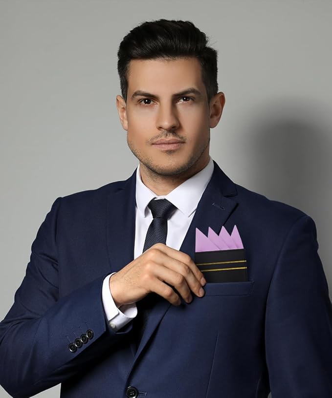 Premium Pre-Folded Four-Point Suit Pocket Square for Men with Sewn Pocket Fold