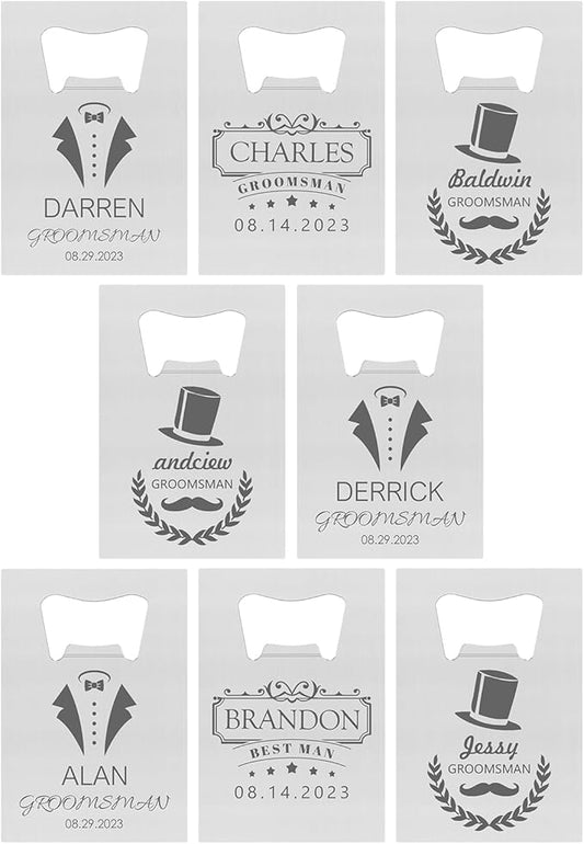 8PCSPersonalized Bottle Openers Credit Card Size, Groomsmen Best Man Gifts for Wedding Bachelor Party, Stainless Steel Beer Bottle Opener