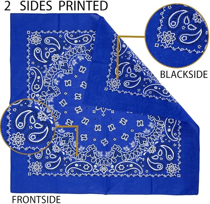 6 Pack 12 Pack Bandanas 2 Sides Printed 22inch Unisex Cowboy Kerchiefs