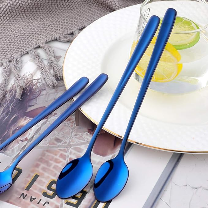 Buyer Star Long Handle Iced Tea Spoons Set of 6, 8 inch 18/10 Heavy Duty Coffee Spoon Sets for Mixing, Cocktail Stirring, Tea, Coffee, Milkshake, Cold Drink