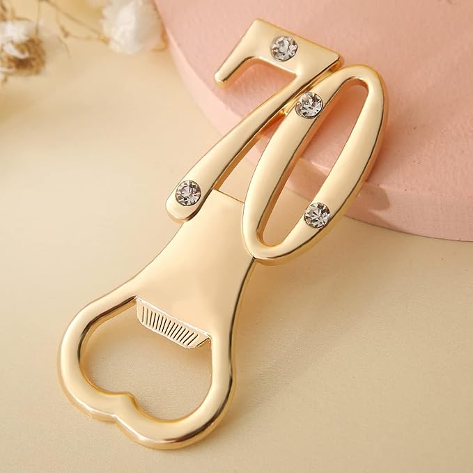 Baseo 24 Pack Gold 70th Bottle Opener Birthday Favors 70th Birthday Party Favors 70th Gold Birthday Party Gifts 70th Birthday Party Souvenirs or Decorations for Guests (Black Gold 70)