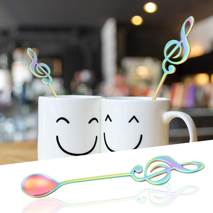 Stainless Steel Musical Note Spoon, 6 inch Colorful Coffee Stirring Spoons Creative Musical Theme Teaspoon Dessert Spoons Flatware for Coffee Stirring Drink Mixing Jam (Colorful)