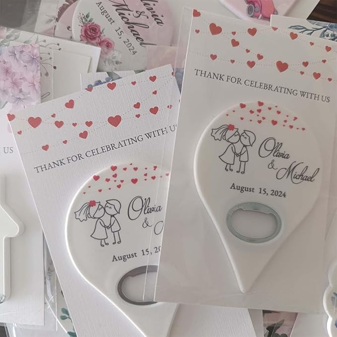 20 PCS Personalized Wedding Favors Bottle Openers - Custom Wedding Gifts for Guests with Thank You Cards, Memorable Thank You Gift for Celebrating Your Special Day (Map Pin)