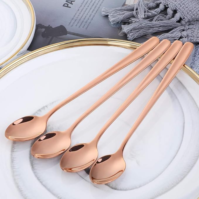 Buyer Star Long Handle Iced Tea Spoons Set of 6, 8 inch 18/10 Coffee Spoon Sets for Mixing, Cocktail Stirring, Tea, Coffee, Milkshake, Cold Drink