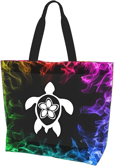 Sea Turtle Flower Hawaii Front Large Reusable Eco-friendly Shopping Bags Portable Storage Handbag