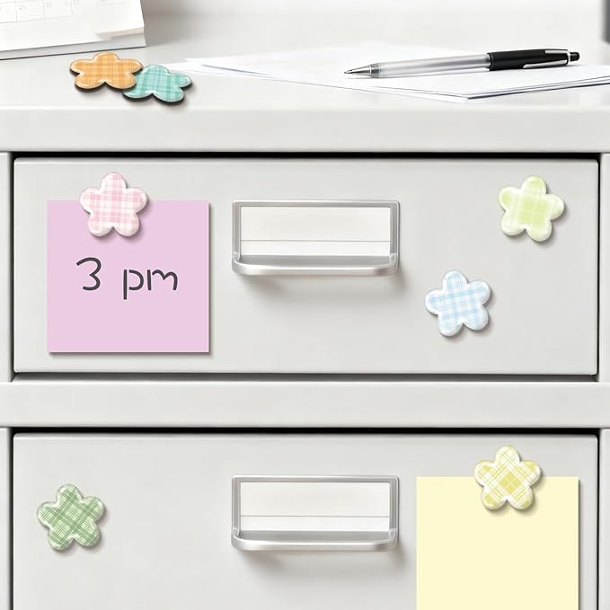 16 Pcs Floral Gingham Fridge Magnets, Strong Magnetic Cute Small Decorative Designs for Office, Kitchen, Home, School, Locker, Cabinet, Whiteboard & Gift, Flowers Magnet