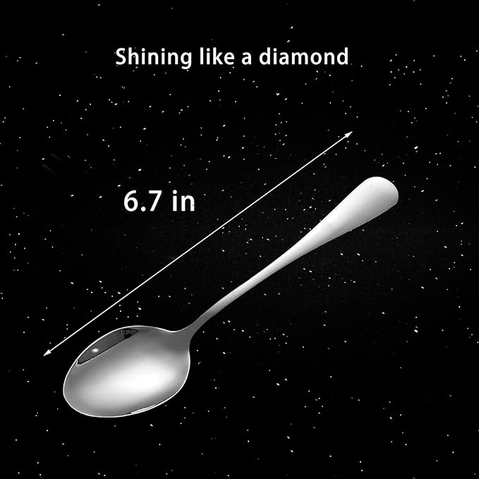 Teaspoon Set,6 Piece 6.7" Spoons Silverware, Premium Food Grade 18/10 Stainless Steel Tea Spoons, Metal Dessert Spoon, Durable Kitchen Spoon Set, Mirror Finish & Dishwasher Safe