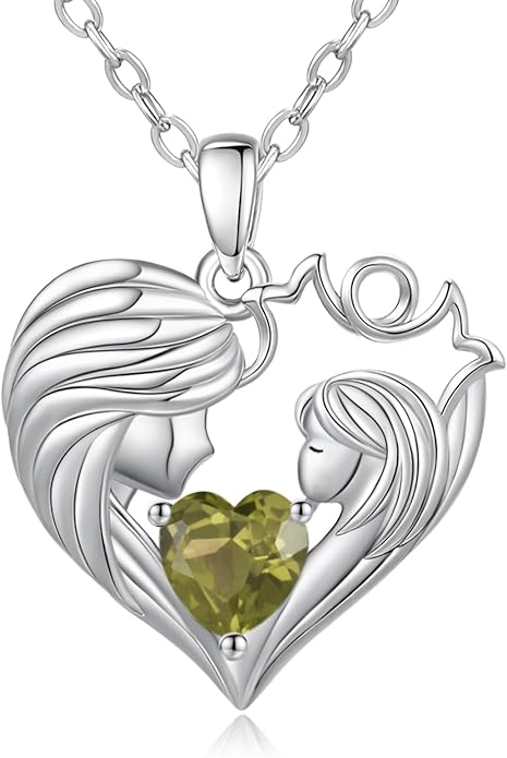 Mother and Daughter/Son Love Heart Necklace White Gold/14K Gold/Rose Gold Birthstone Jewelry Christmas Mothers Day Birthday Gifts For Mom Wife Grandma Women
