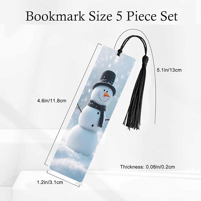 Snowman Bookmarks Set 5 with Tassels Winter Christmas Wooden Bookmarks for Reading Women Men Students Teachers School Supplies