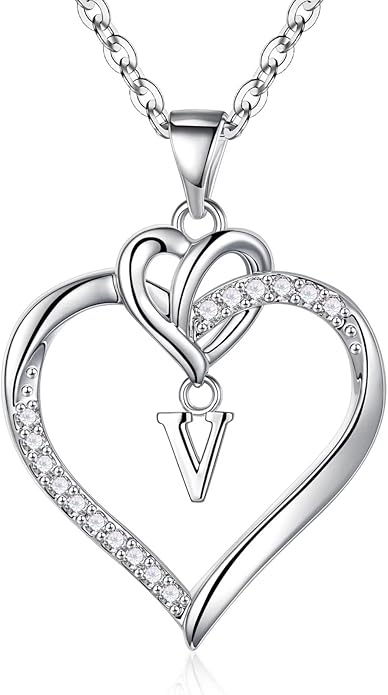 STORUP Valentines Gifts for Women Teen Girls - Heart Initial Necklaces for Women Girls, 14K-Gold-Plated CZ Initial A-Z Heart Necklaces for Teen Girl Jewelry Valentines Gifts for Her Mom Wife Sister