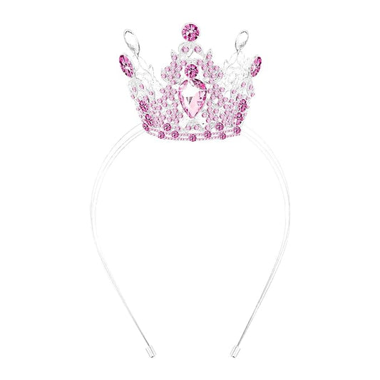 VELSCRUN Pink Crystal Tiara Headband, Crowns for Women, Princess Girls Tiaras, Royal Queen Crown Princess Quinceanera Headpieces for Birthday Prom Bride Wedding Pageant Party Hair Band