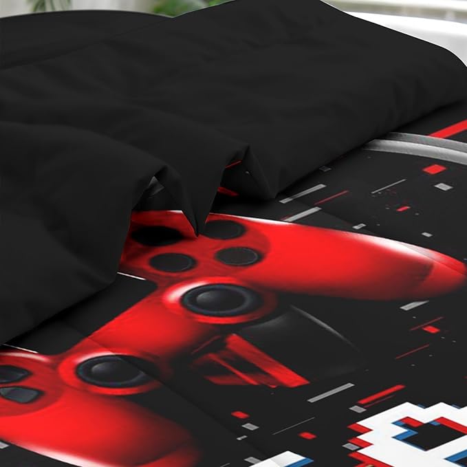 Comforter Set Full Size, Retro Gaming Gamepad 7 Pcs Bedding for Kids and Adults, Play Computer Video Games Bed Sheet Sets with Fitted Sheet 2 Pillowcases & 2 Shams for Bedroom Bed Decor