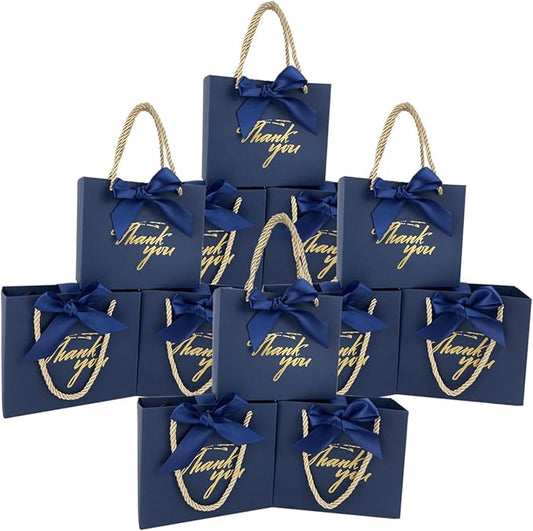 TKSBAG 50 Pack Small Thank You Gift Bags with Handles, 5.5''x 2.5''x4.7'' Mini Navy Blue Gift Bags Bulk for Baby Shower, Birthday, Wedding, Party Favors, Back to School, Summer Party