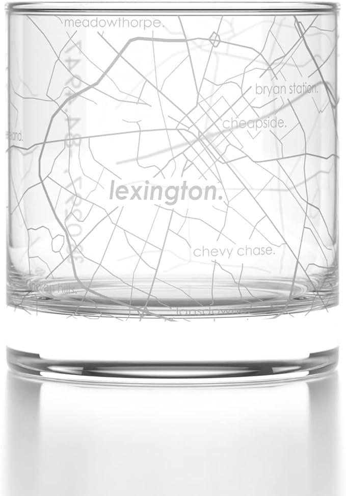 Well Told Engraved Lexington Kentucky Map Rocks Glass, Old Fashioned Whiskey Glass (11 oz, Clear) Etched Whiskey Glass, Gifts For Whiskey Lovers