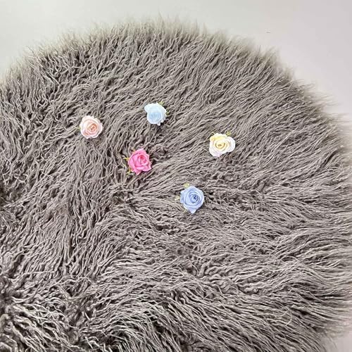 Newborn Photo Props Faux Fur Round 23.6 inch Soft Baby Boy Girl Photo Blanket Studio Photo Mat (Almost Mauve) - Image 4