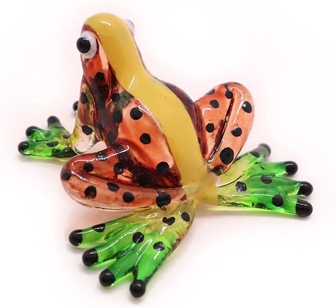 WitnyStore 1½" Brown Yellow Black Dot Frog Artistic Blown Glass Figurine Premium Hand-Blown Statue Tabletop Decoration Unique Collectible for Adult Collectors Handcrafted Elegant Home Room Decor