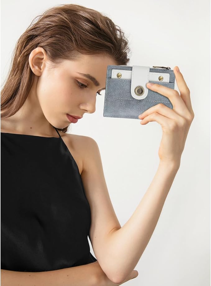 SENDEFN Small Wallets for Women Leather RFID Blocking Bifold Zipper Pocket Wallet with ID Window