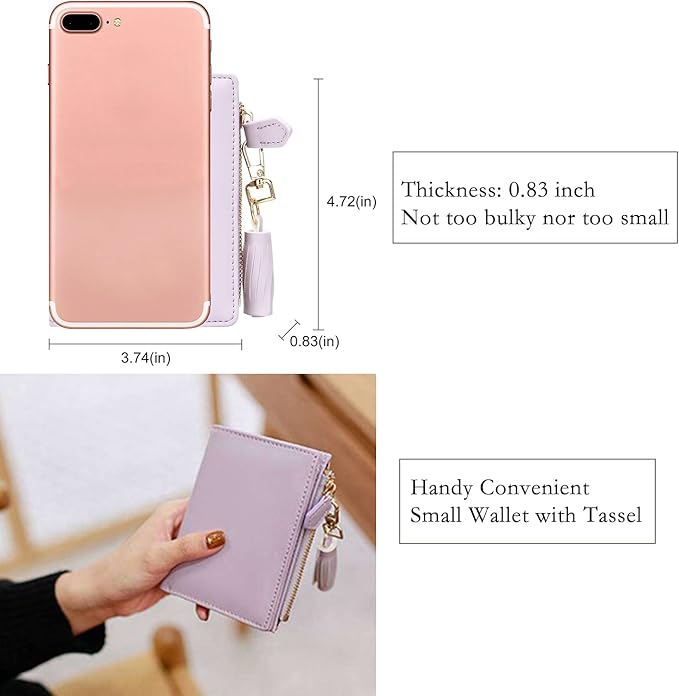GEEAD Small Wallets for Women Bifold Slim Coin Purse Zipper ID Card Holder PU Leather Light Purple