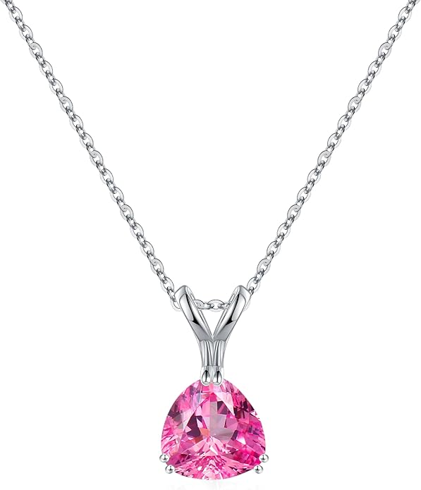 Turandoss S925 Sterling Silver Birthstone Necklaces for Women, Dainty 925 Sterling Silver 12 Months Triangle Birthstone Pendant Necklace Silver Jewelry Birthday Gifts for Teen Girls