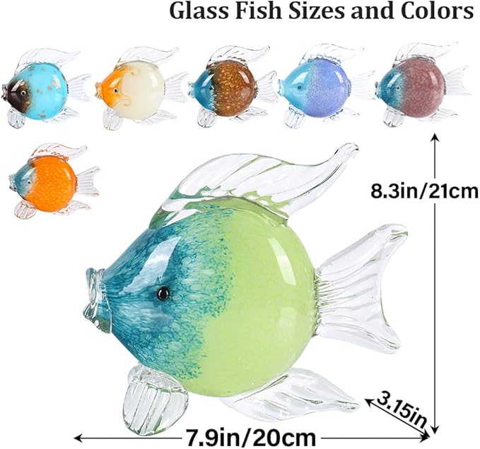 QIANLING Glass Fish Figurines - Coastal Home Decor, Modern Ocean Centerpieces for Living Room, Dining Area, Bathroom, Office, Coffee Table, Beach House, Nautical, Seaside, Entrance, Shelf Display