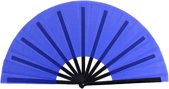 Huralona 5 Pack Large Folding Hand Clap Fan Fabric Rave Popping Fans Chinese Kung Fu Tai Chi Hand Fan Festival Dance Gift Performance Decorations (Dark Blue)