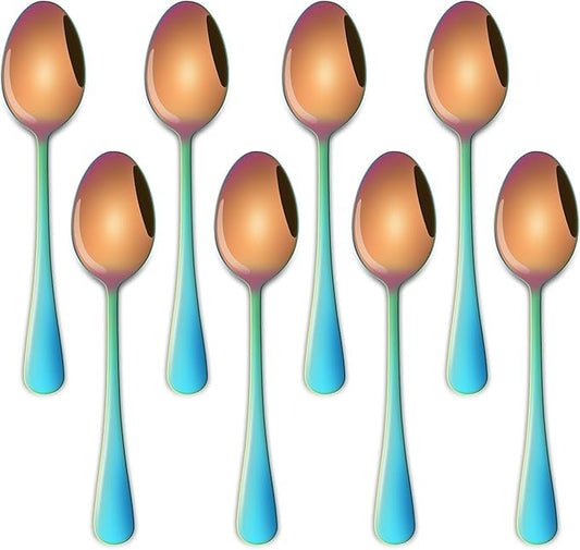 4.7 Inch Coffee Spoon,Set Of 8 Stainless Steel Colorful Espresso Spoon,Rainbow Tea Spoons,Cute Multicolored Mini Spoons For Dessert,Caviar,Seasoning