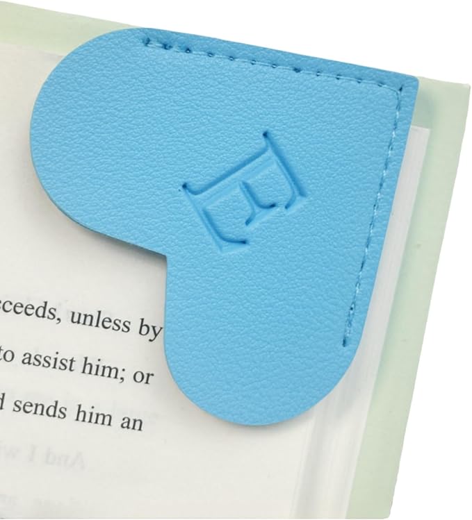 MOTEERLLU Personalized Leather Heart Bookmark with Initials, Handmade, Letter Cute Custom Corner Book Marks for Reading Women, Teachers, Students, Book Lovers, Book Accessories(Blue,E)