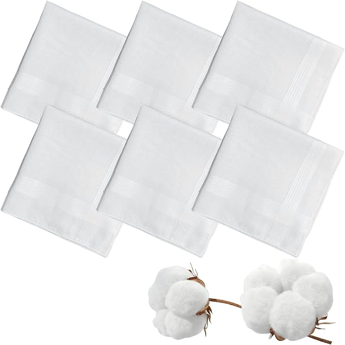 Men's Handkerchiefs 100% Soft Cotton, Classic White Hankies,Breathable and Reusable Handkerchiefs for Men