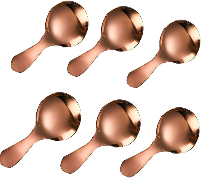 6 Pcs Stainless Steel Mini Spoon Short Handle Small Round Suitable For Dessert, Tea, Coffee, Cake, Sugar, Ice Cream Coffee Tea Spoon. (Rose gold A)