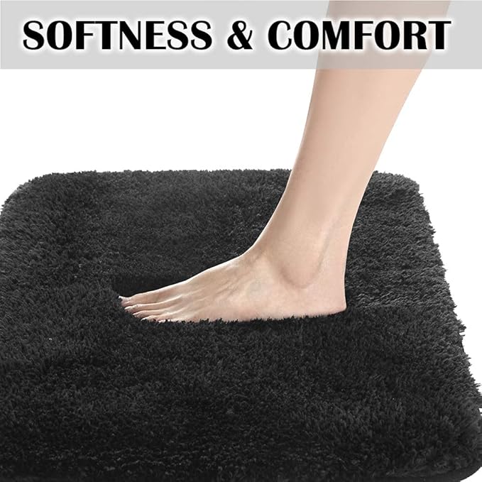 SuchTale Large Extra Soft Absorbent Shaggy Bath Mat (24 x 40, Black) Machine Washable Microfiber Non Slip Luxury Floor Mats Rubber Back