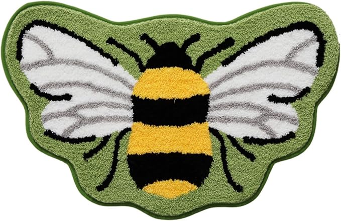 Ankah Shower Rug Bath Mat Forest Series Cartoon Design Bathroom Rug, Fluffy, Soft, Non-Slip, Durable, Absorbent Bath Rug, Irregular Plant Shaped Door Mat and Carpet, 19.7" x 31.5", Bee