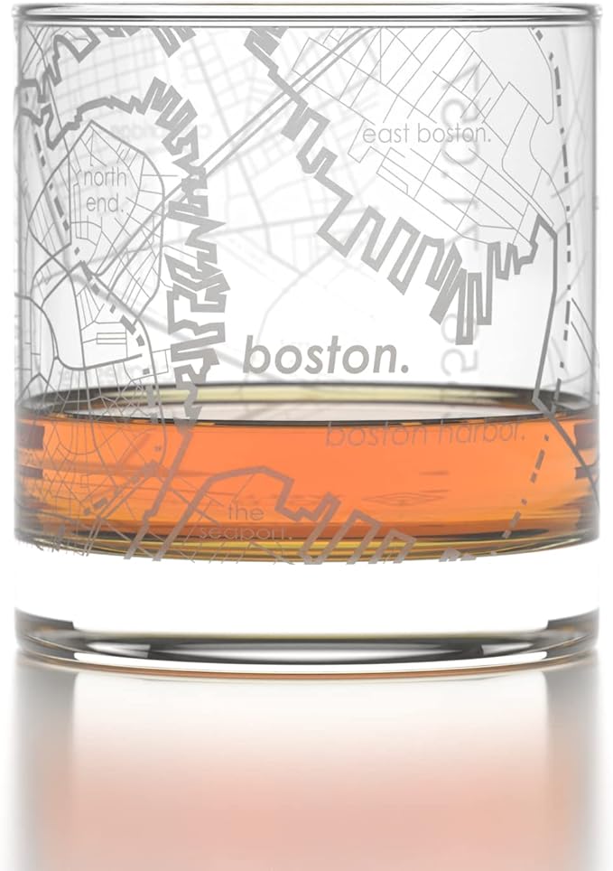 Well Told Engraved Boston Massachusetts Map Rocks Glass, Old Fashioned Whiskey Glass (11 oz, Clear) Etched Whiskey Glass, Gifts For Whiskey Lovers