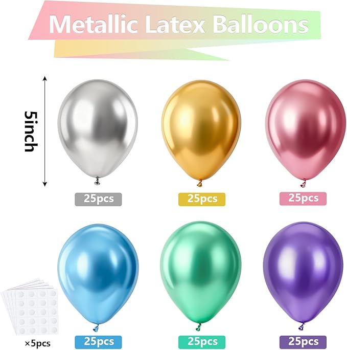 Bezente Metallic Chrome Latex Party Balloons - 150 Pack 5 Inch Small Helium Assorted Balloons Latex Colorful Party Balloons for Birthday Bridal Shower Wedding Decorations