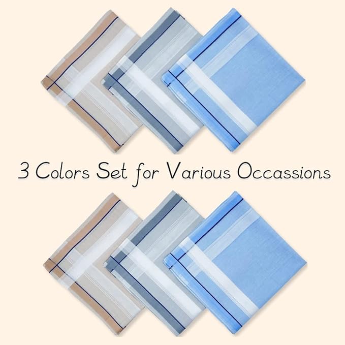 Soft Cotton Handkerchiefs for Men with Elegant Pattern in Assorted Color, 16 inches Large hankies