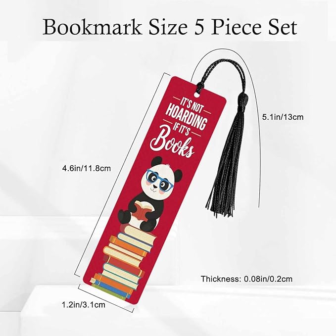 Panda Reading Bookmarks 5 Pcs Books Hoarding Red Wooden Bookmark with Tassels for Reading Book Lovers Gift Office School Readers Teacher