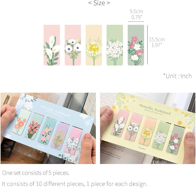 Monolike Magnetic Bookmarks Flower for You ver.1 + ver.2, 10 Pieces